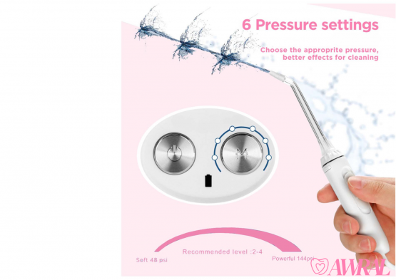 AWRAL WATER FLOSSER PRO COMPACT | CORDLESS| WITH TRAVEL CASE | 12+ 6 MONTHS WARRANTY| PORTABLE & RECHARGEABLE | WF PRO WITH 6 TIPS | 6 PRESSURE SETTINGS